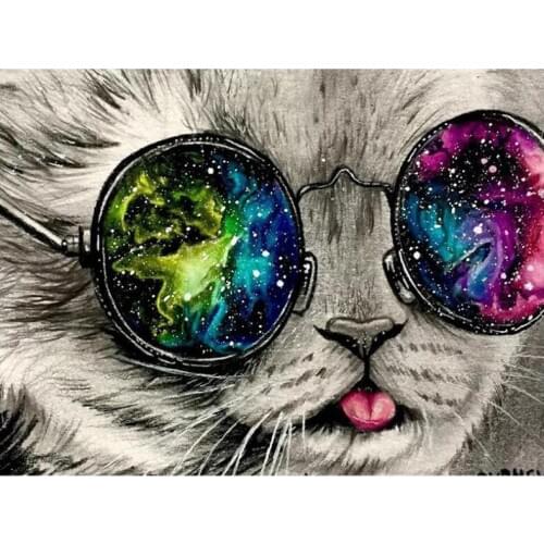 Diamond art painting cat eyeglass mosaic embroidery full round picture puzzle stones stickers home decor needlework craft diy