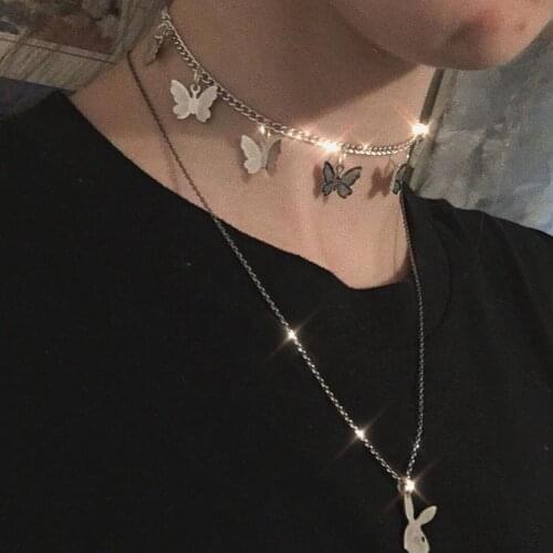 Hiphop Butterfly Pendant Stainless Steel Necklace Best Insect Choker Chain Party Jewelry for Women Man Friendship Girl Gifts