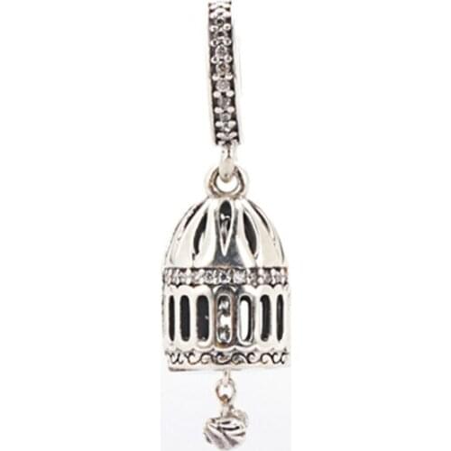 Bewill S925 Sterling Silver Unfettered Bird Cage Pendant Openable Cage Beads Fit Original Charms Necklace