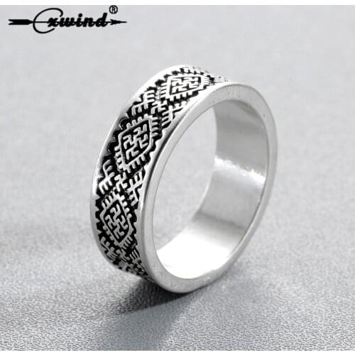 Cxwind Retro Amulet Pagans Rings Slavic Fern Flower Ring Kolovrat Star of Russia Talisman Rings Men Bague Knuckle Jewelry Gift