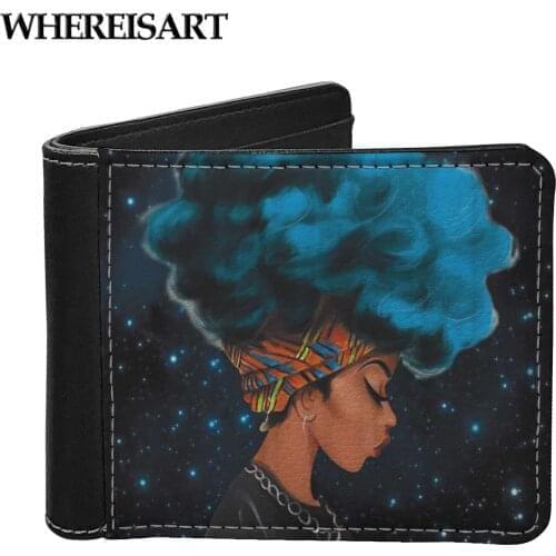 WHEREISART Cartoon African Girls Design Women ID Card Holder Wallet Luxury PU Leather Small Coin Purse for Male Tarjetero Custom