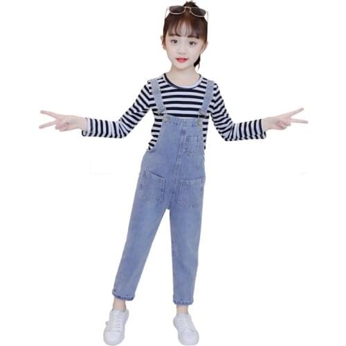 Childrens Denim Overalls for Girls 4 To 13 years old Kids Girl Blue Jean Jumpsuit New Fashion Baby Suspender Pants with Straps