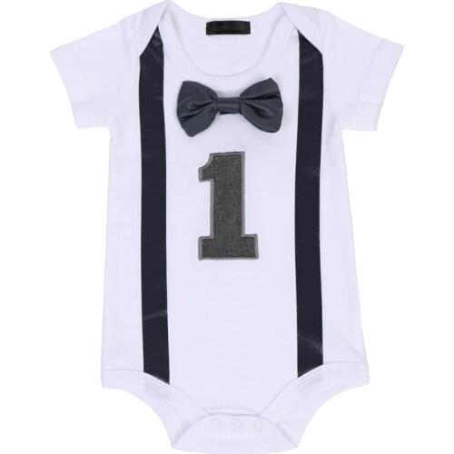 Cute Bowtie Baby Boy and Girls One Piece Romper Jumpsuit for 1st Birthday Cake Smash Outfit Fashion Baby Clothes for Phoot Shoot
