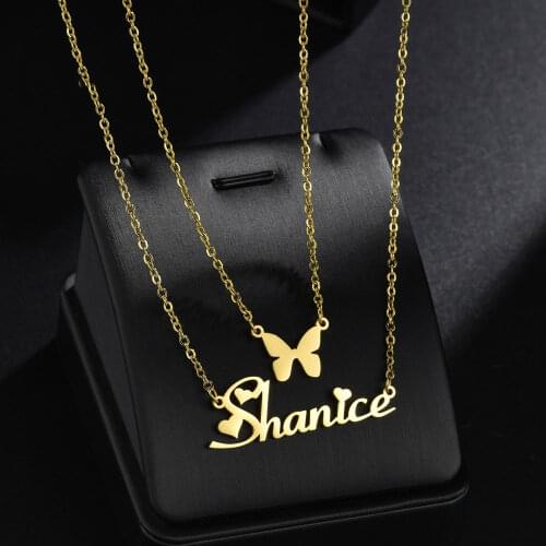 Stainless Steel Custom Double-layer Necklace Personalized Name Numbers With Five-pointed Star Butterfly Pendant Fashion Gifts
