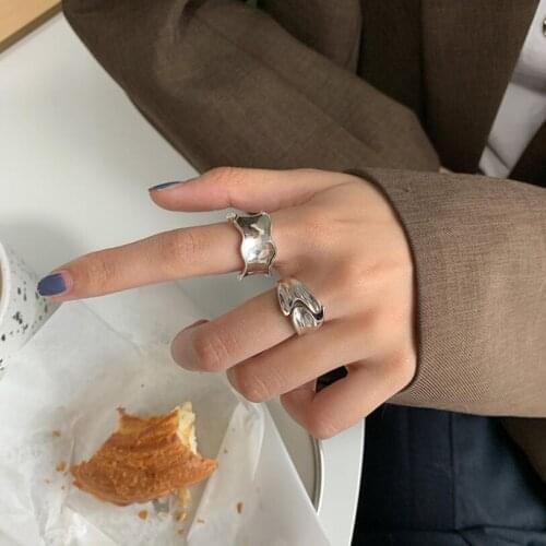 925 Sterling Silver Ins Retro Wavy Brushed Surface Index Finger Opening Rings For Women Couple Fine Jewelry Party Gift SAR424
