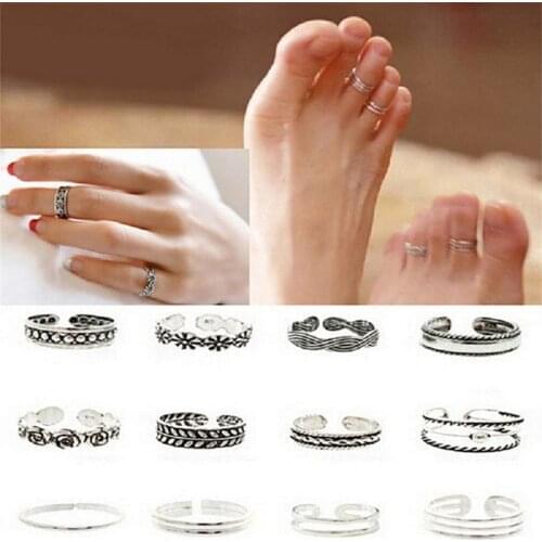 Vintage Toe Rings Set For Women 12pcs/lot Antique Silver Knucle Open Ring Adjustable Anillos Femme Bohemia Jewelry Accesories