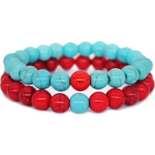 Cross-Border Supply round Beads 8mm Fashion Black and White Pine Stone Two Sets Bracelet Elastic String Couples Hand Beaded Men