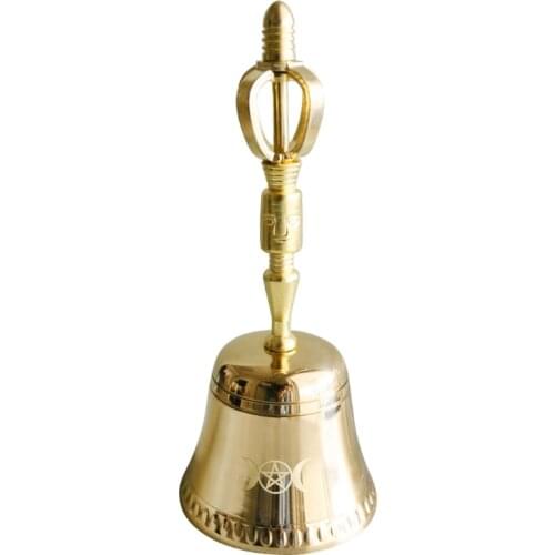 Brass Hand Bell Altar Star Triple Moon Ritual Brass Bells Wiccan Prop Ceremony Divination Astrology Tool Witchcraft
