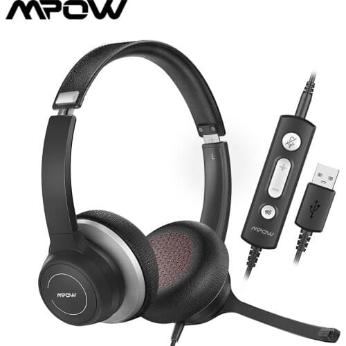Mpow HC6 Pro PC Headphone with Microphone Dual AI Noise Reduction USB Wired Computer Headset Mute Control for Zoom Webinar Skype