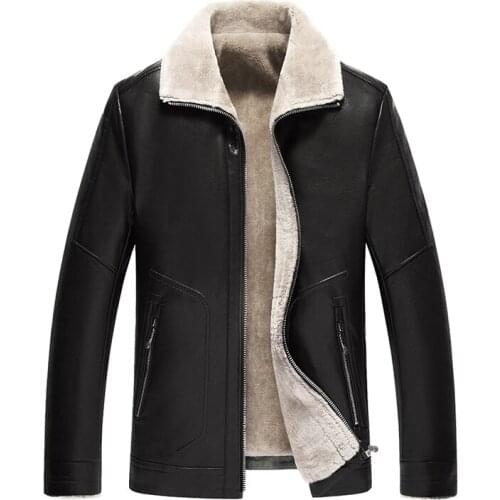 Mens winter leather jacket black wool fur coat coat plus casual warm day brown coat