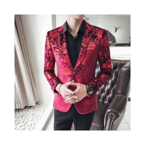 2020 New Design Men Suit Jacket Fashion Red Jacquard Jacket Blazes Homme Marriage Masculino Best Mens Blazer Plus 6XL