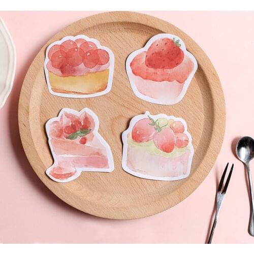 Cute Strawberry Cake Baking Series Sticky Notes Paper Stickers, 30 Sheets, Strong Sticking Memo Pads Decorative Sticky Notes