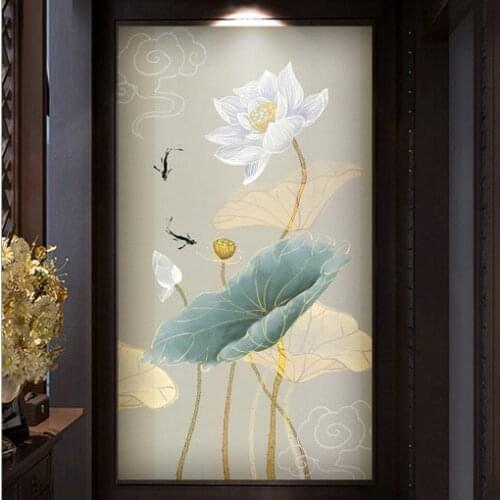 Customized size Windows Glass Films Stained Glass Door Stickers Opaque Self-Adhesive Lotus Poster for Kitchen Bedroom Bathroom