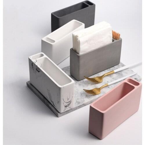 Nordic Home Decoration Cement Paper Towel Holder Tissue Box Dining Table Toothpick Storage Box Office Desktop Napkin Dispenser