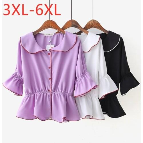 New 2021 Ladies Summer Plus Size Tops For Women Large Blouse Half Sleeve Loose Casual Ruffle White Chiffon Shirt 3XL 4XL 5XL 6XL