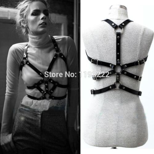 New Women Punk Handmade Leather Women Harness Frame Body Caged Bust Chest Top Bra Sculpting Waist Belt