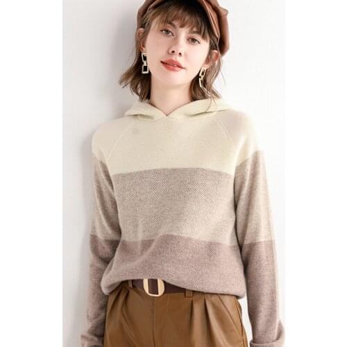 New winter high collar 100% cashmere sweater womens hooded pullover large size short base shirt loose and warm