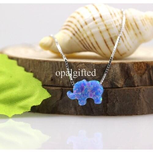 Fire Elephant Opal Stone Pendant 925 Sterling Silver Box Chain Necklace Fashion Jewelry For Women OP74 Color