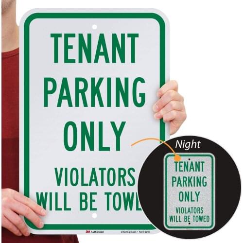 "Tenant Parking Only Violators Towed" Sign | 12" x 8" 3M Engineer Grade Reflective Aluminum