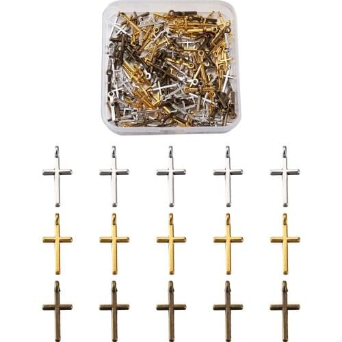 1 Box Cross Tibetan Style Alloy Pendants Mixed Color Necklace Bracelet Earrings Charms DIY Jewelry Making Findings 17x8x2mm