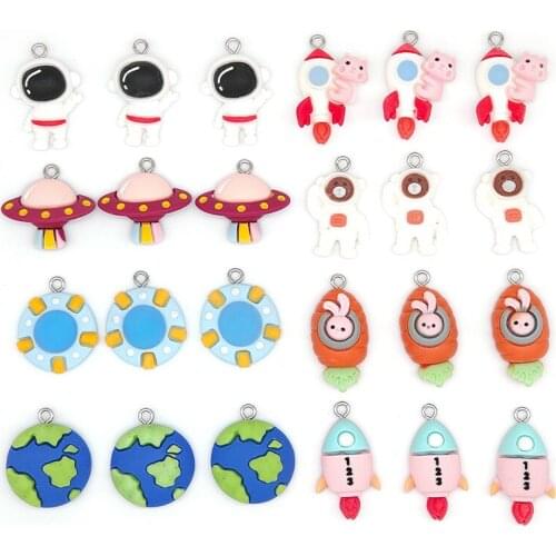 10Pcs Resin Space Series Charms For DIY Jewelry Making Necklace Earrings Keychain Cute Astronaut UFO Earth Rocket Pendant 2021
