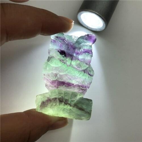 Drop Shipping Natural Fluorite Owl Crystal Animal Jewelry Happiness Crystal Bird Family Decor Gift Natural Stones and Crystals