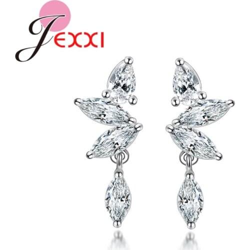 Romantic Young Girls 925 Silver Sparkling Austrian Zircon Crystal Pendant Drop Earrings For Bridal Jewelry Wholesale