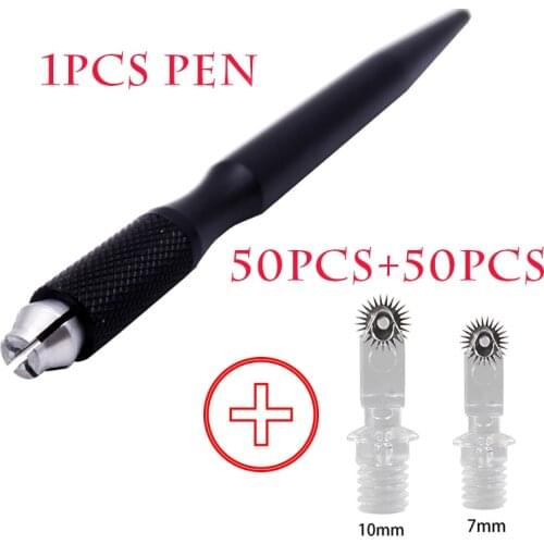 Microblading Pen+Needles Kits 50/100Pcs Eyebrow Tattoo Rroller Needles Permanent Makeup Manual Pens For Disposable 3D Embroidery