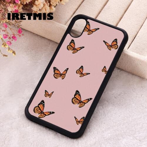 Iretmis 5 5S SE 2020 Phone Cover Case for iPhone 6 6S 7 8 Plus X Xs XR 11 12 Mini Pro Max Rubber Silicone Pink Butterfly Pattern