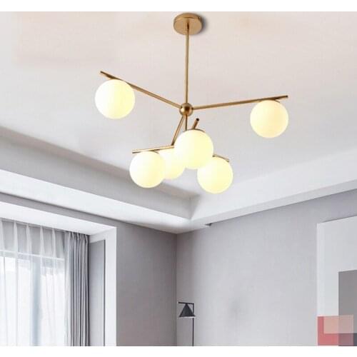 Nordic modern simple living room dining room bedroom study commercial milk white iron art glass ball Chandelier lighting