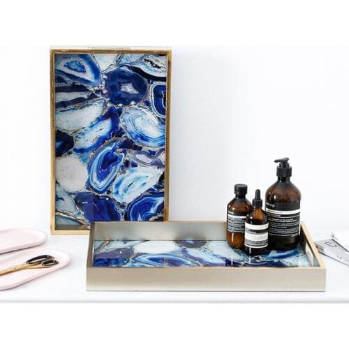 Glass Tray Nordic Wind Wooden Storage Tray Model Display Dish Western Food Dessert Plate Light Luxury Gold Agate Pattern