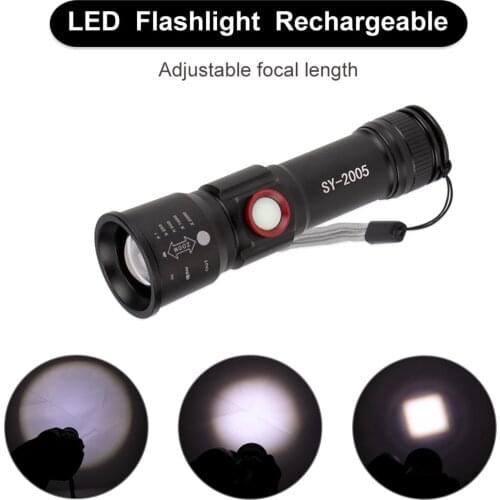 LED Flashlight Torch Lamp Adjustable Focus Zoom 3 Modes USB Flashlight Waterproof For Outdoor For Camping Fast Delivery
