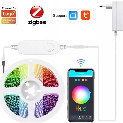 Tuya Zigbee LED Smart Strip DC12V 5M RGB CCT RGBW Hue Dimmer Controller Work with Smartthings Alexa Echo Plus Google Assistant