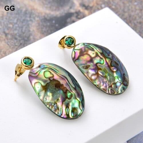 GuaiGuai Jewelry Natural Abalone Shell Freeform Green Cubic Zirconia CZ Pave Stud Earrings Vintage Style For Women