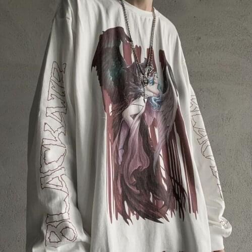 Spring Girl Loose Kpop Womens High Street Hoodies Long Sleeve Harajuku Black Cartoon Printed Streetwear Boys Cool Fashion Tops