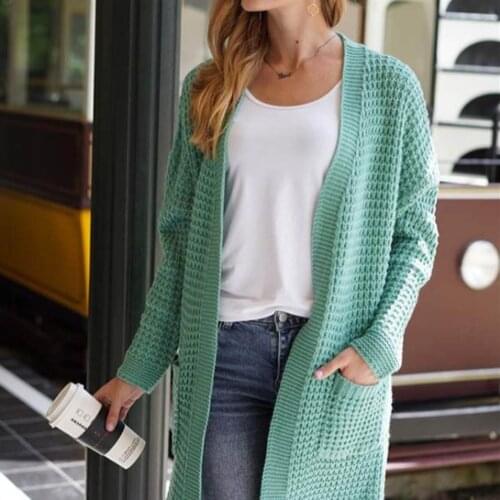 2021 New Oversize Knitted Long Cardigan For Women Pockets Slim Solid Coat Female Autumn Winter Long Sleeve Sweaters Cardigans