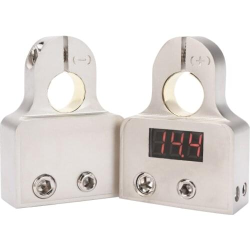 2pcs 12-24V Car Auto Battery Terminal Connectors With Voltmeter 0/4/8 Gauge Power Post Batteries Acrylic Cover Parts