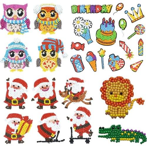 6/9/14pcs 5D DIY Diamond Painting Stickers Animal Landscape Set Full Round Diamond Embroidery Mosaic Art Phone Cup Decoration