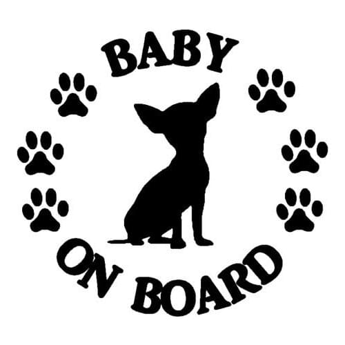 Car Stickers BABY ON BOARD Chihuahua Dog PVC Car Decoration Stickers Creative Waterproof Cover Scratch Black/white, 14cm*13cm
