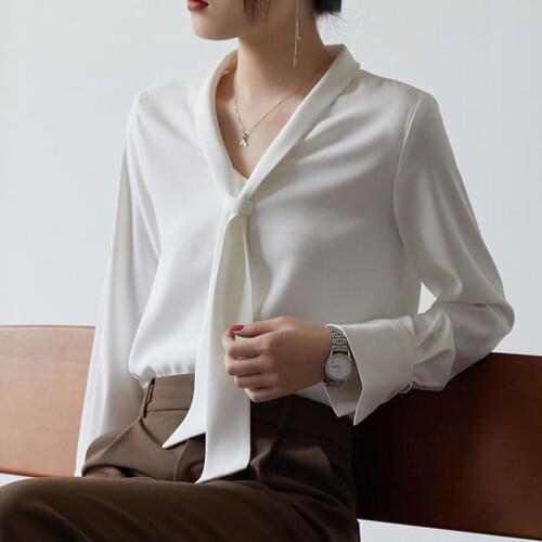 White Chiffon Womens Summer French 2021 Shirt V-neck Womens Tops Ladies Button Up Shirts Blusas Female Bow dropshipping 1041