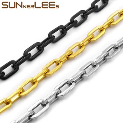 SUNNERLEES 316L Stainless Steel Necklace 6.5mm Geometric Link Chain Black Gold Silver Color Men Women Jewelry Gift SC96 N
