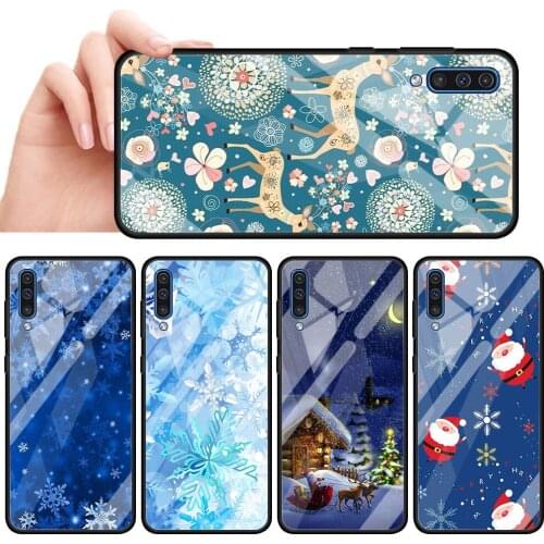 Christmas Snowflake Deer Luxury Glass Phone Case For Samsung Galaxy A50 A70 A30 A10 A40 A20S A10S A10E A20 A20E Cover