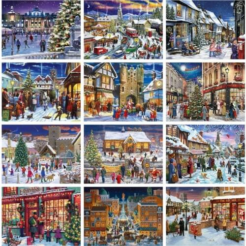 HUACAN Full Square Diamond Embroidery Winter Diamond Painting New Arrival House Landscape Mosaic Christmas Decor