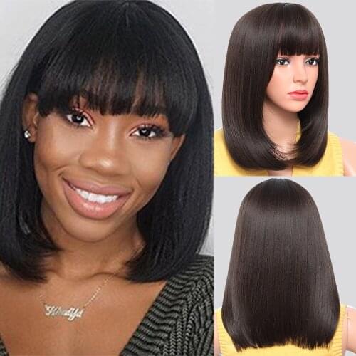 Short Bob Straight Wigs Cosplay Synthetic Hair Wig For White Black Women 14 Inch Natural Color Wig Hair High Temperature Fiber