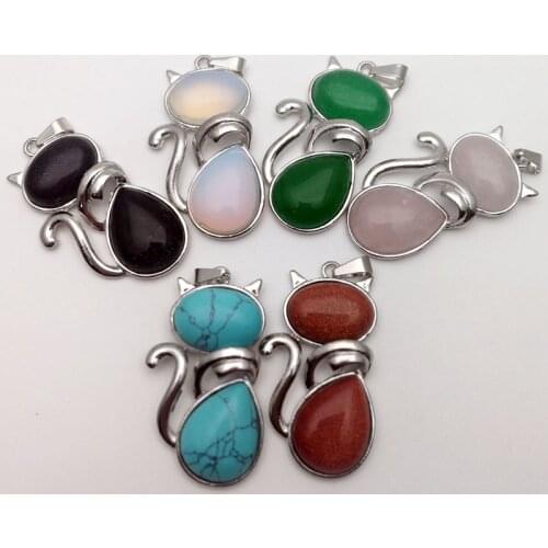 Fashion Natural stone pendant charm trendy cat Necklace 7pcs for jewelry making men women accessories wholesale free shipping