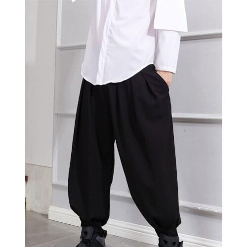 Black cropped pants, Harlem pants, baggy leggings, versatile necking, spring and autumn simple fashion, large fold Yamamoto