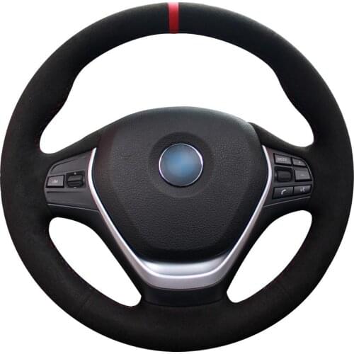 Non-slip Durable Black Suede Red Marker Car Steering Wheel Cover For Bmw F30 320i 328i 320d F20