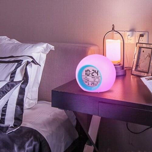 2021 New Colorful Creative Circular Colorful Alarm Clock Temperature Monitoring Snooze Function Temperature Function