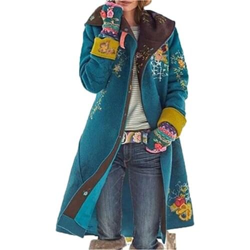 2021 autumn and winter new womens mid-length printed top long sleeve woolen coat