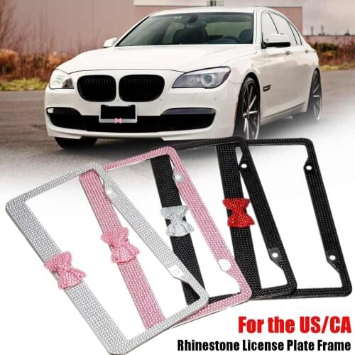 NEW 2x 31cmx16cm License Plate Stainless Steel Frame Bling Crystal Rhinestone for Car Truck Vehicle Car Styling